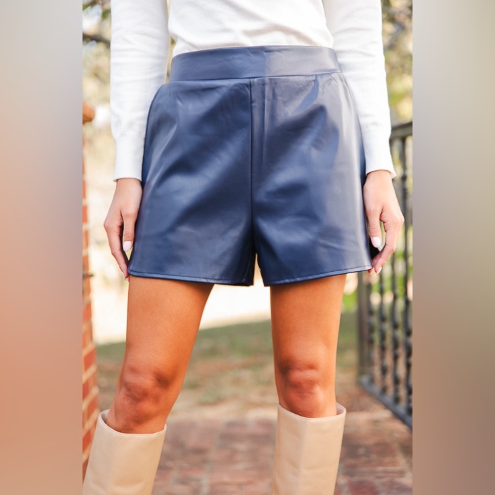 Navy Blue Faux Leather Shorts